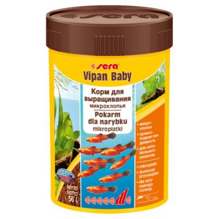 Корм Сера Випан Бэйби 100 мл - основной корм для мальков икромечущих рыб в виде микро хлопьев