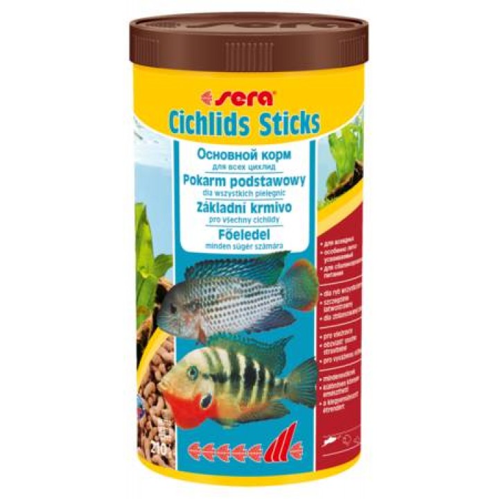Корм Сера Цихлид Стикс 1000 мл - корм для цихлид и других крупных рыб в виде плавающих палочек